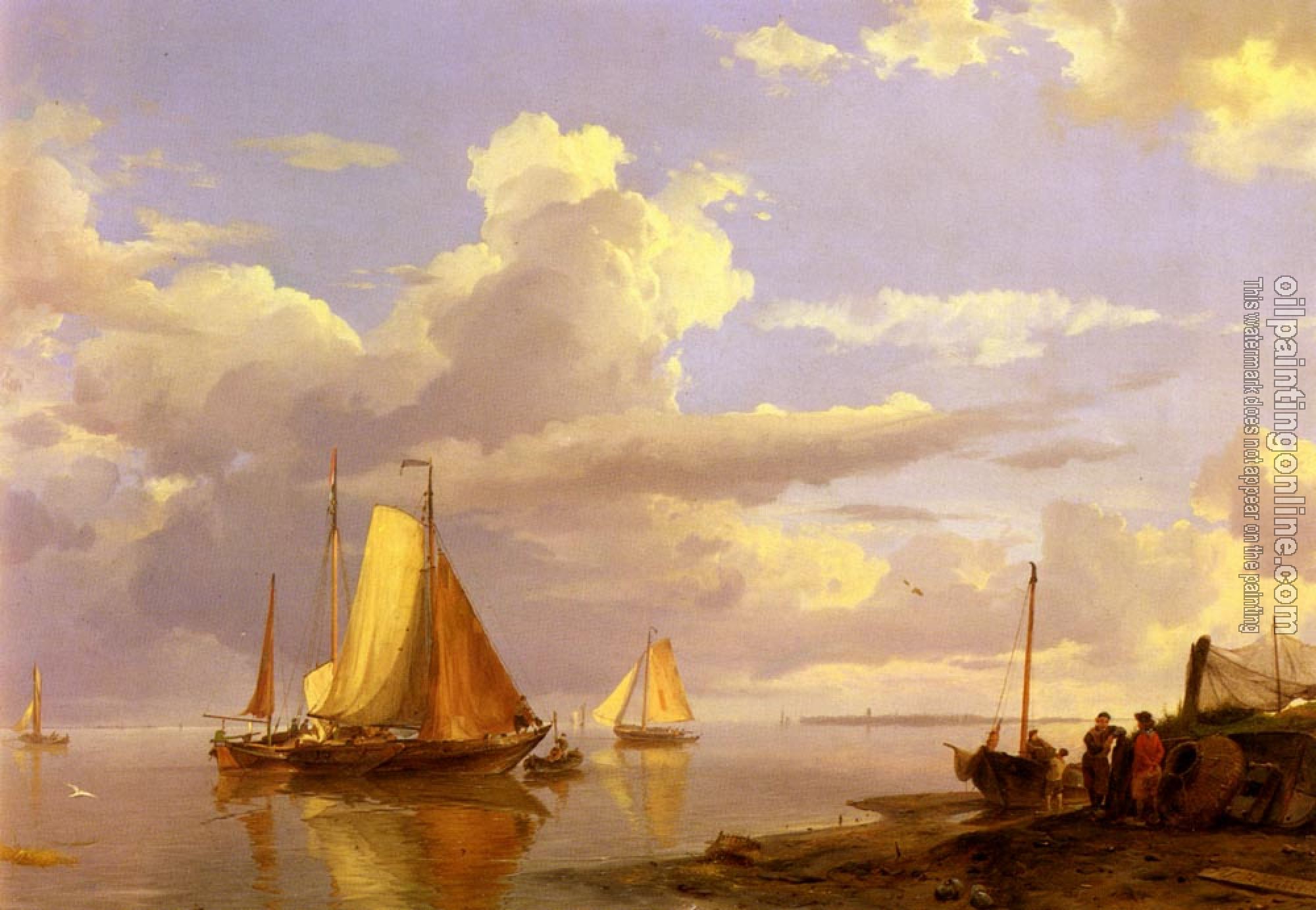 Johannes Hermanus Koekkoek - Fishing Boats Off The Coast At Dusk